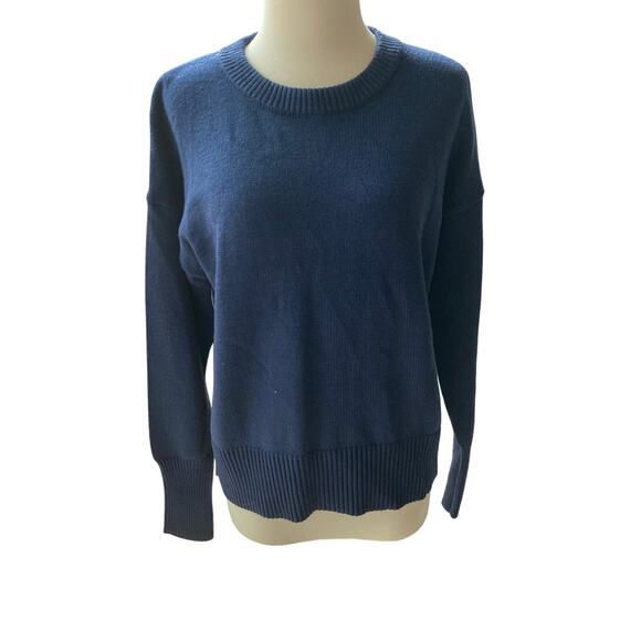 Chunky Knit Navy Long Sleeve Crew Neck Women's Sweater Size L - Picture 1 of 7